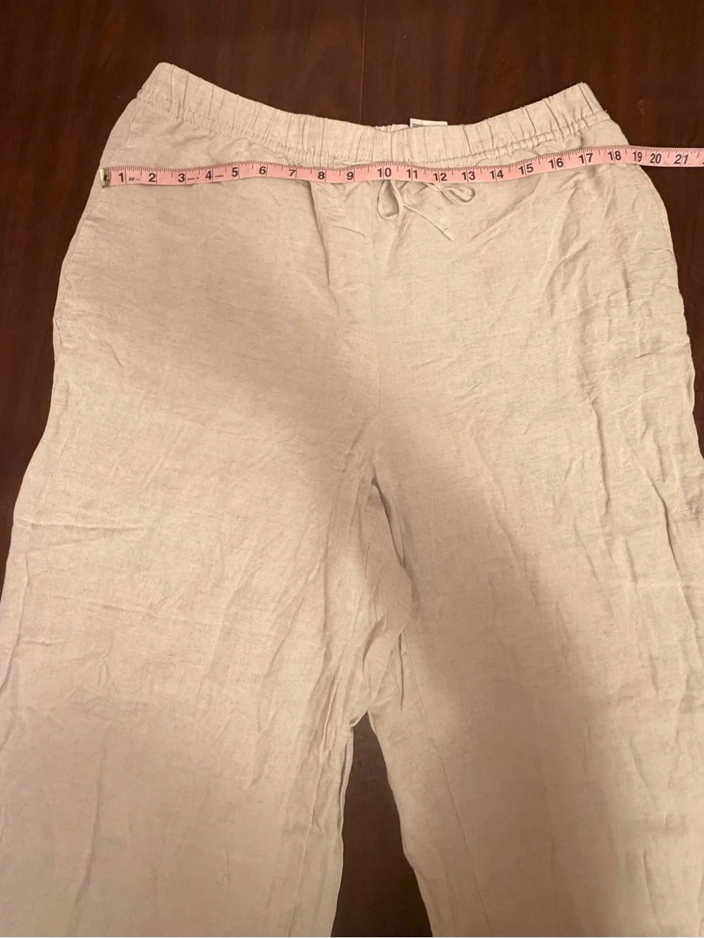 H&M Linen Blend Wide Leg Drawstring Pants Beige Large